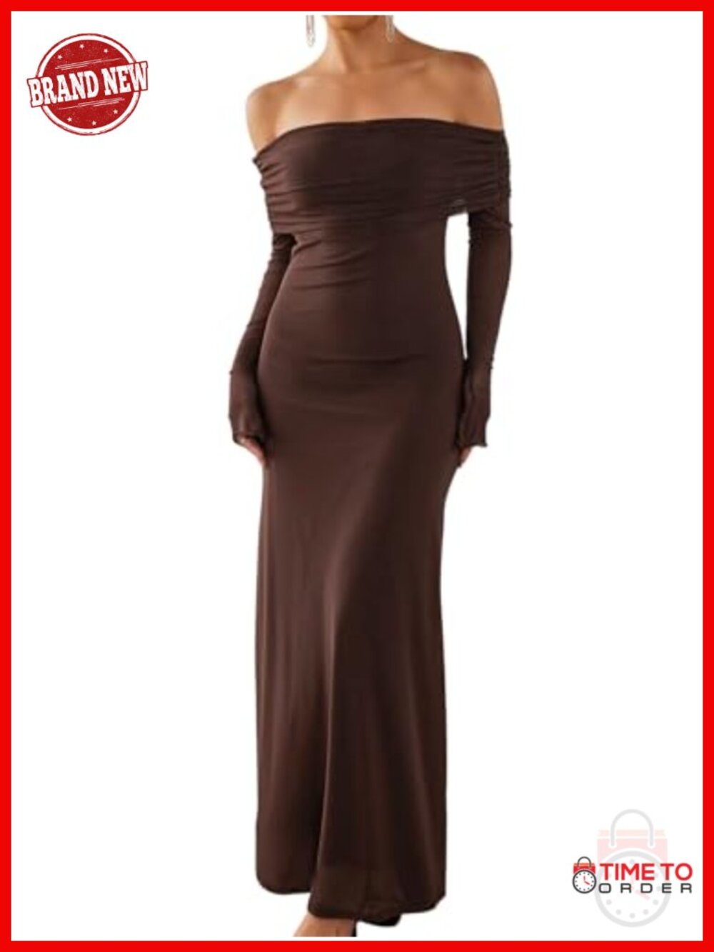 Off Shoulder Long Sleeve Maxi Formal Wedding Guest Dress Ruched Bodycon
